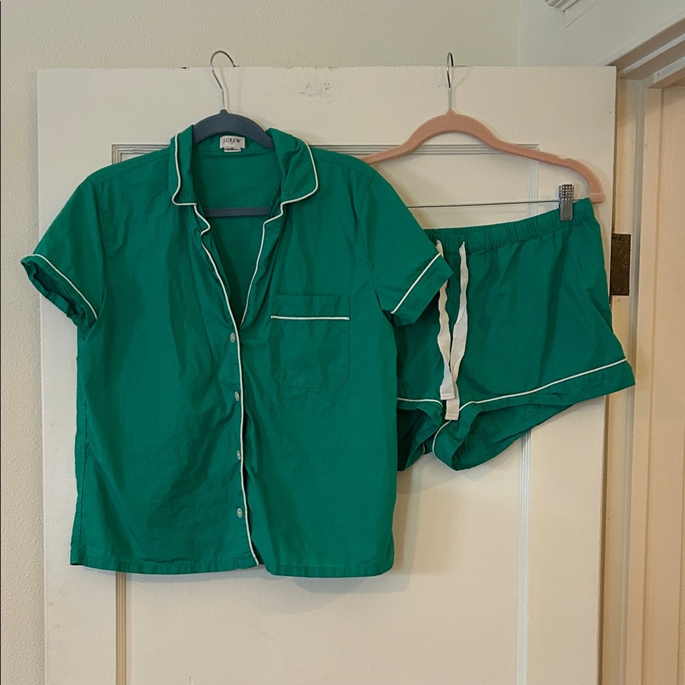 J. Crew Green Pajama Set with White Accents
